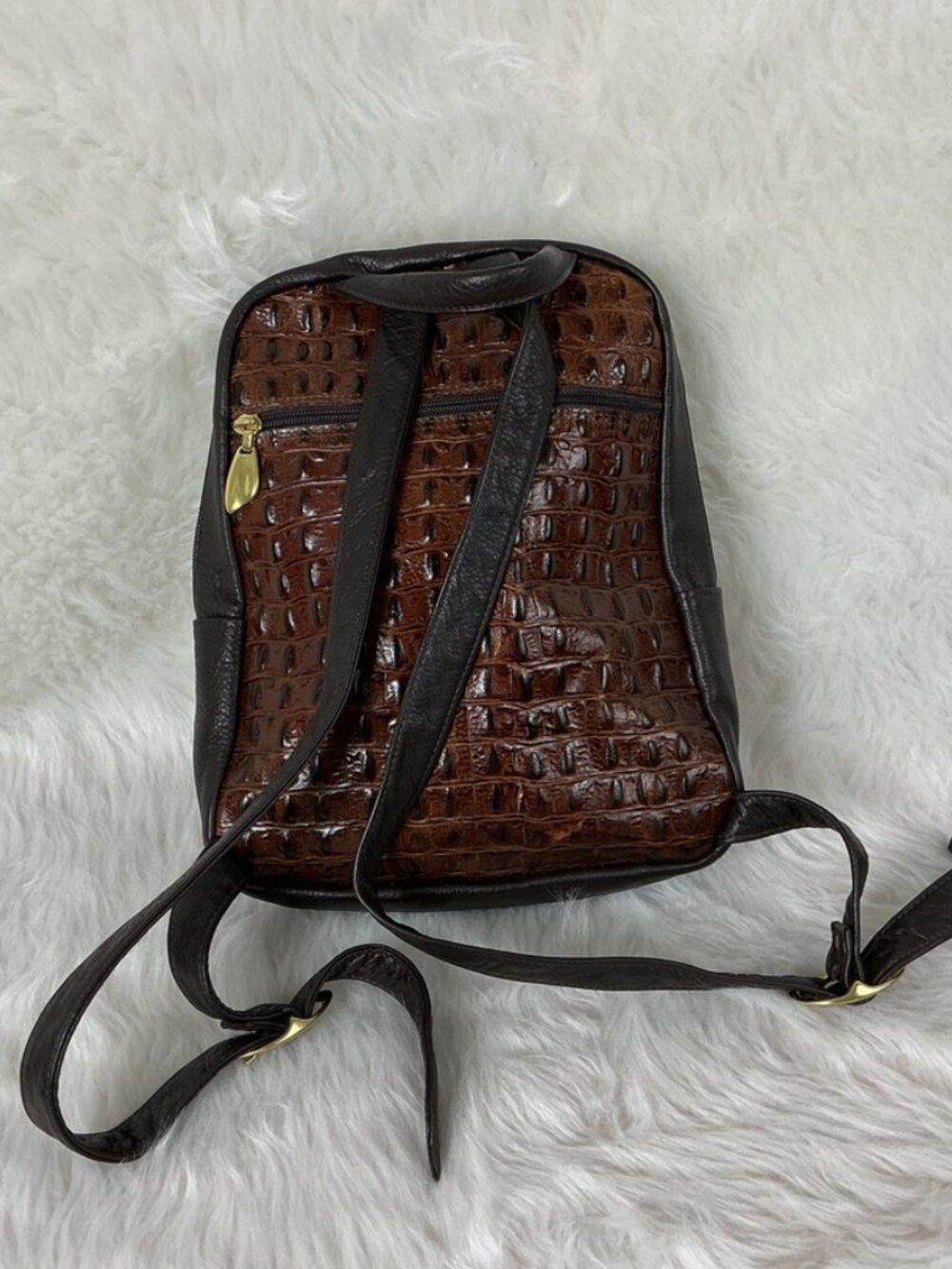 Vintage 90s Libaire Brown Croc Embossed Leather Backpack - Picture 3 of 8